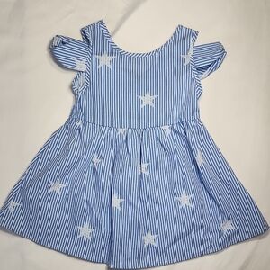 Honeydew Girls Blue White Striped Star Dress w/ Bow Back NWT